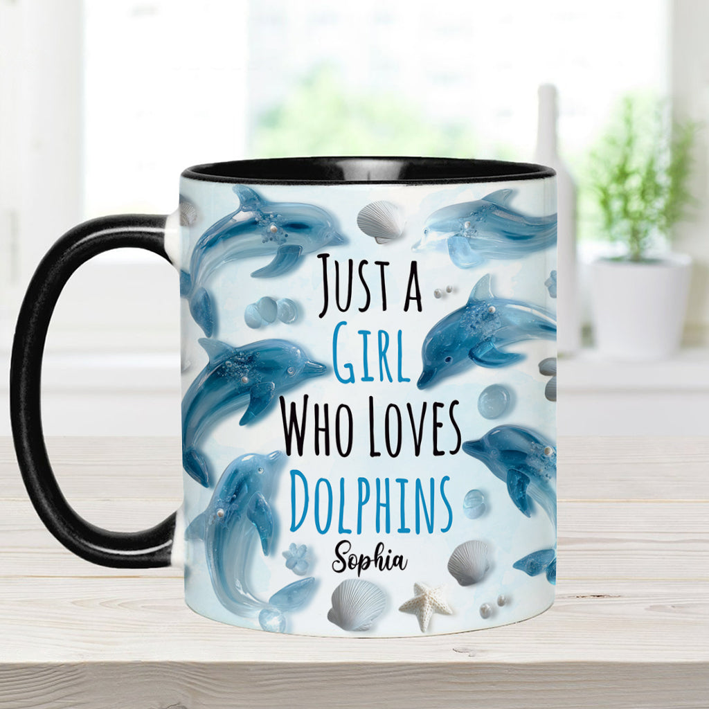 Just A Girl Who Loves Dolphins - Personalized Dolphin Accent Mug