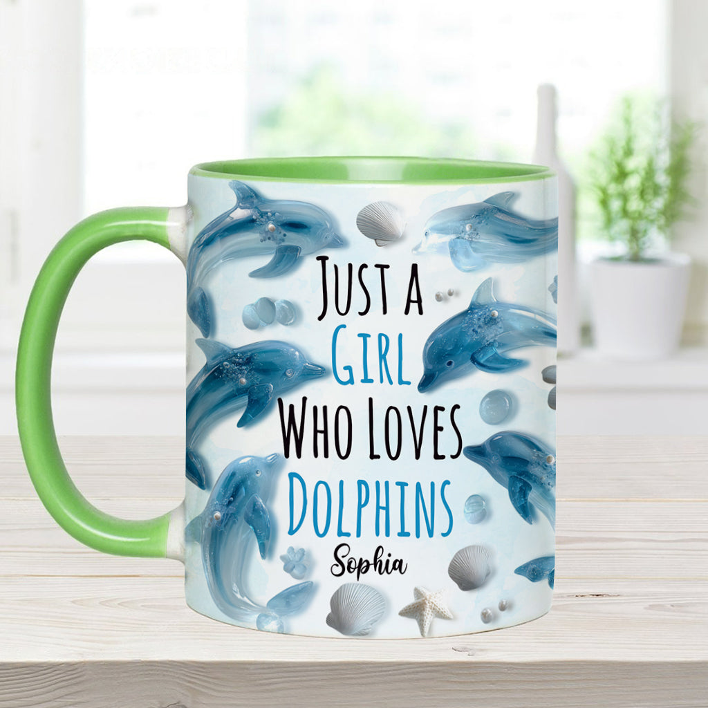 Just A Girl Who Loves Dolphins - Personalized Dolphin Accent Mug