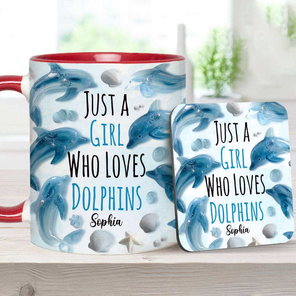 Just A Girl Who Loves Dolphins - Personalized Dolphin Accent Mug