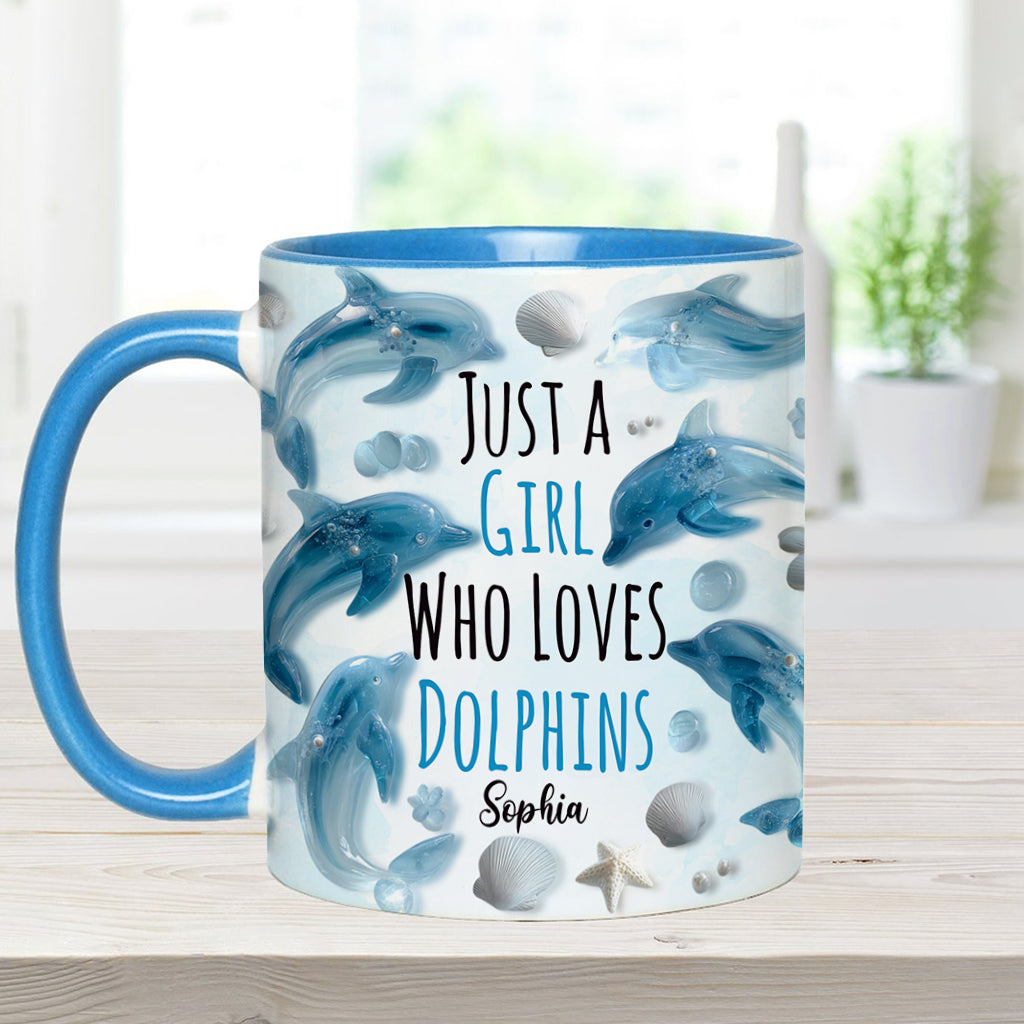 Just A Girl Who Loves Dolphins - Personalized Dolphin Accent Mug