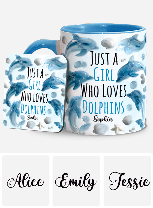 Just A Girl Who Loves Dolphins - Personalized Dolphin Accent Mug