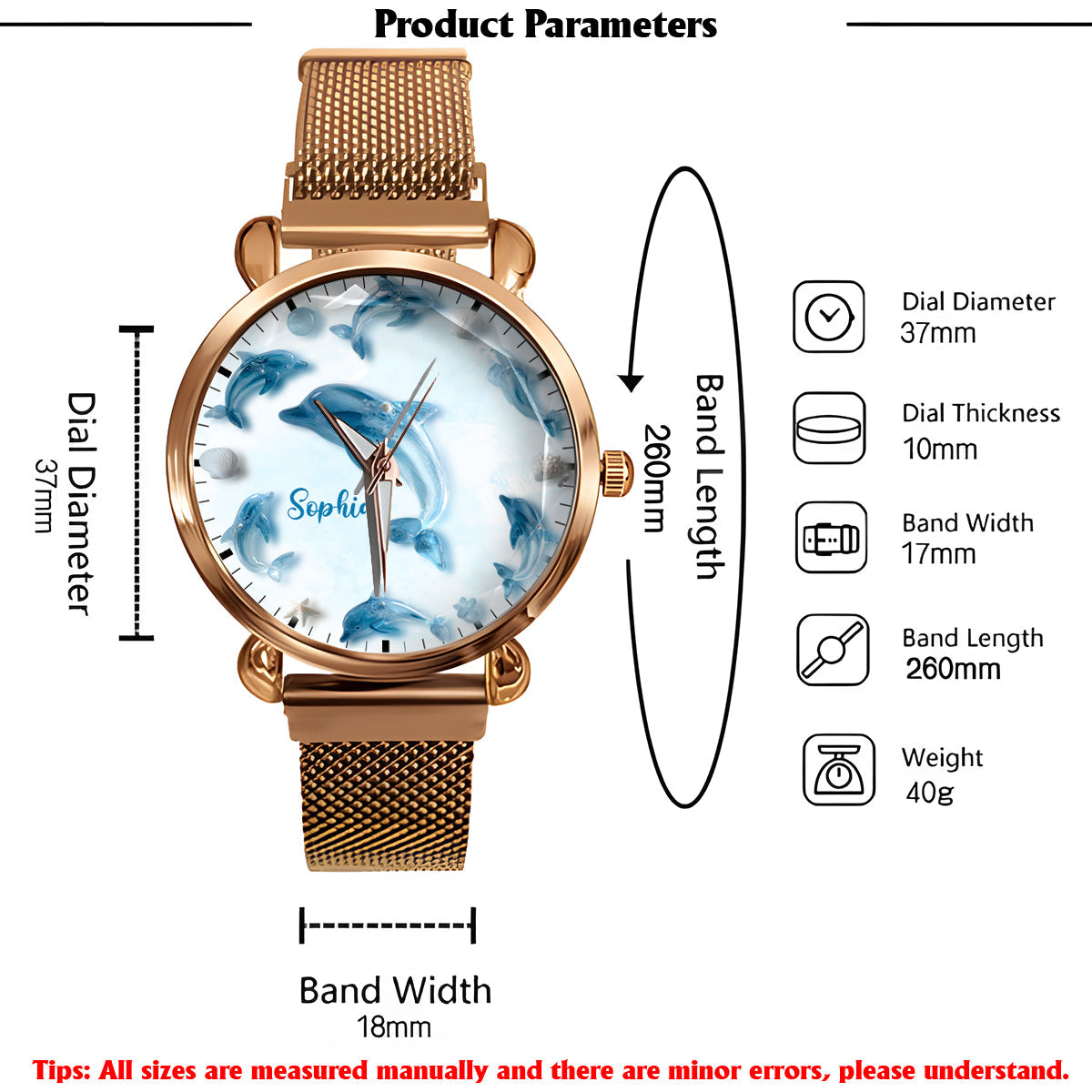 Glassy Dolphin - Montre-bracelet personnalisée Dauphin pour femme