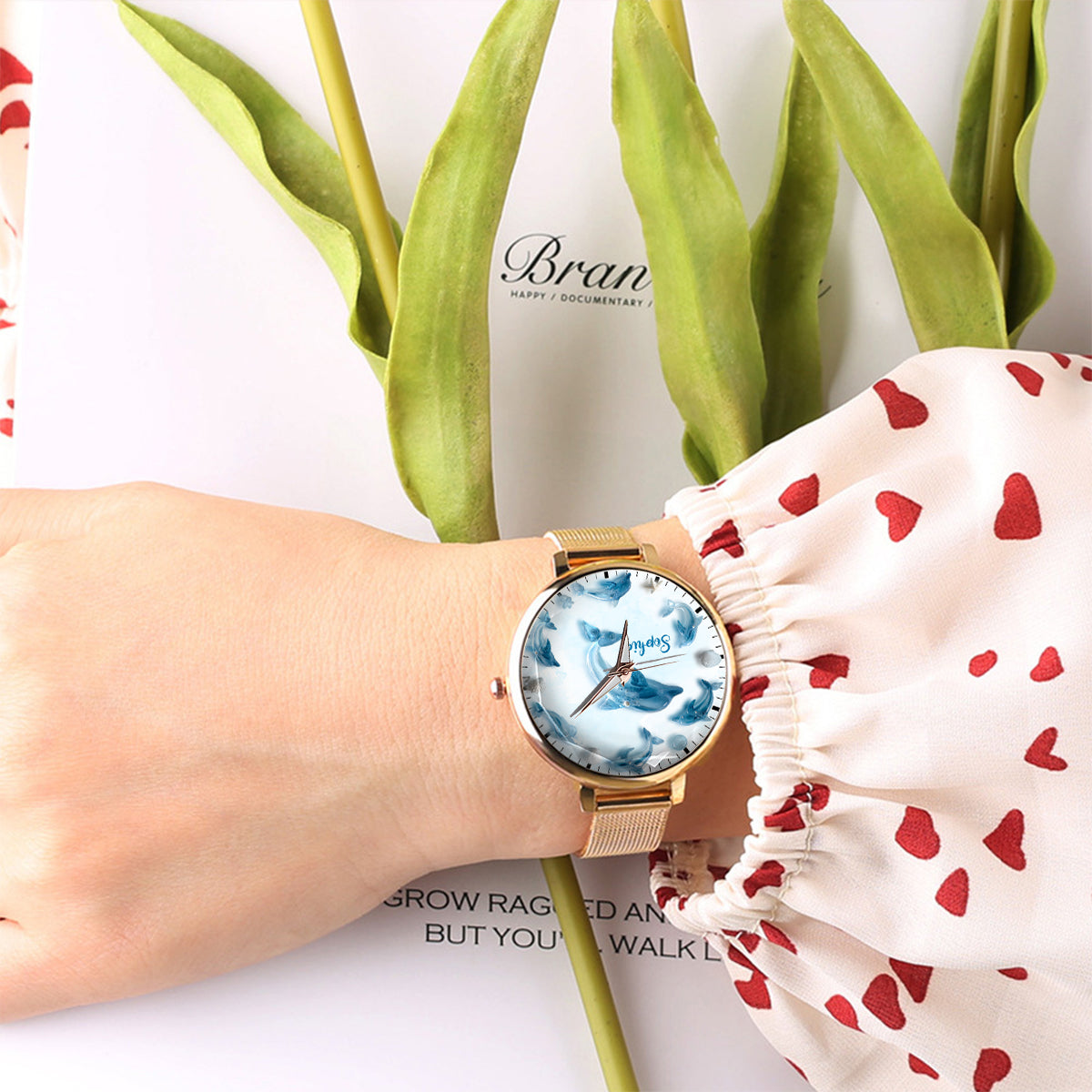 Glassy Dolphin - Montre-bracelet personnalisée Dauphin pour femme