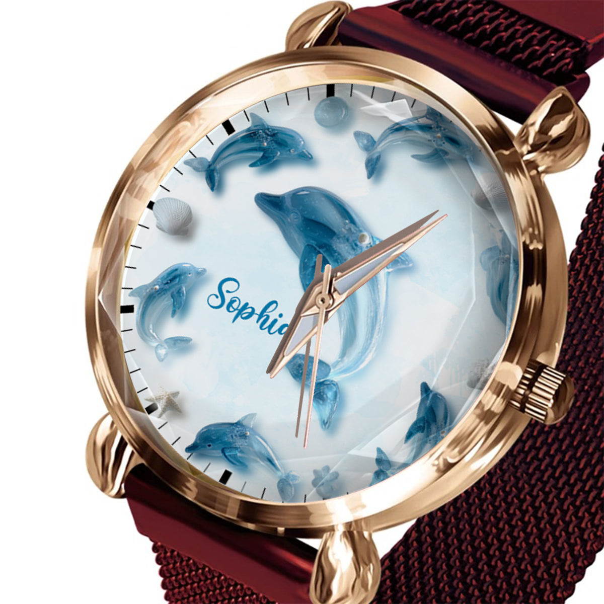 Glassy Dolphin - Montre-bracelet personnalisée Dauphin pour femme