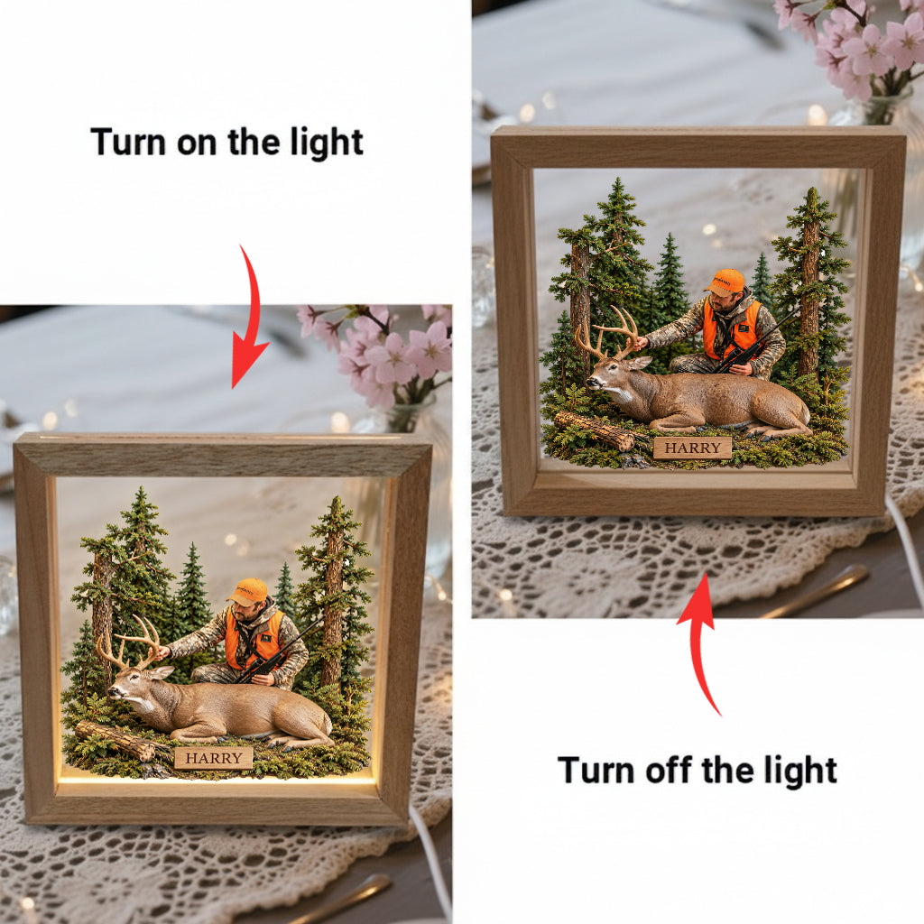 Miniature Style Gift, Custom From Any Photo - Personalized Hunting Wooden Frame LED Light