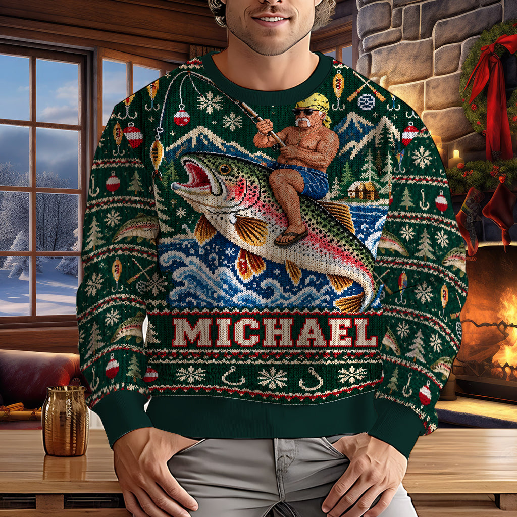 Riding On Fish Life - Personalized Fishing Ugly Sweater
