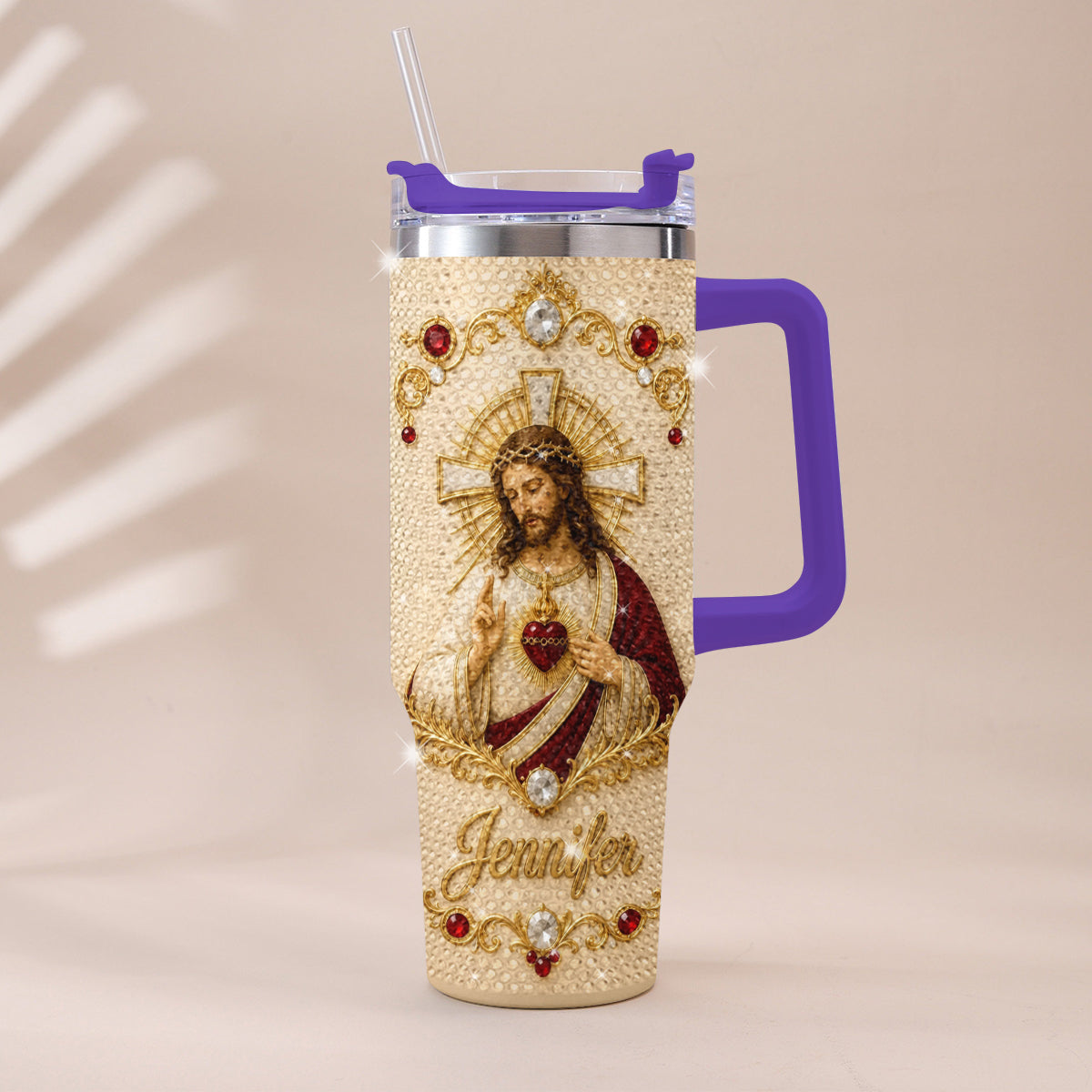 Gott segne dich - Personalisierter Christlicher Rhinestone Becher mit Griff