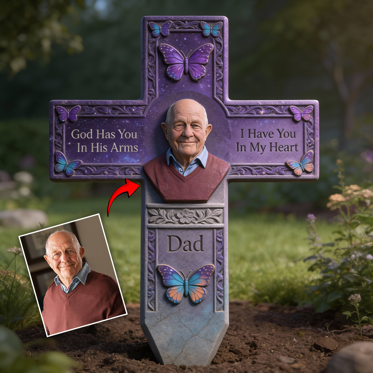 Any Photo God Has You In His Arm I Have You In My Heart - Personalized Memorial Acrylic Garden Sign/ Acrylic Plaque Sign