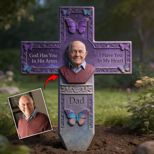 Any Photo God Has You In His Arm I Have You In My Heart - Personalized Memorial Acrylic Garden Sign/ Acrylic Plaque Sign