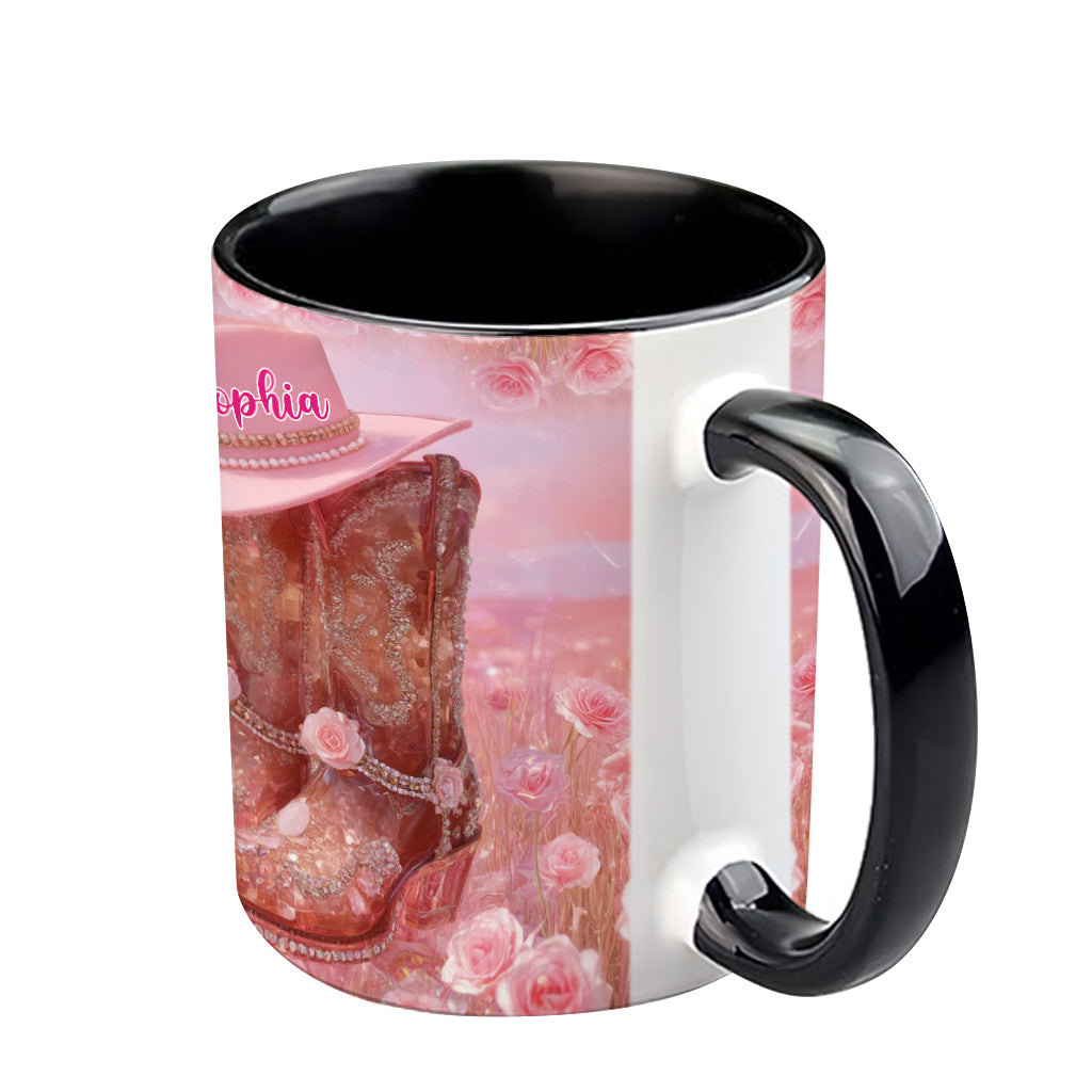Personalisierte Tasse mit Cowgirl-Motiv und Blumenmuster