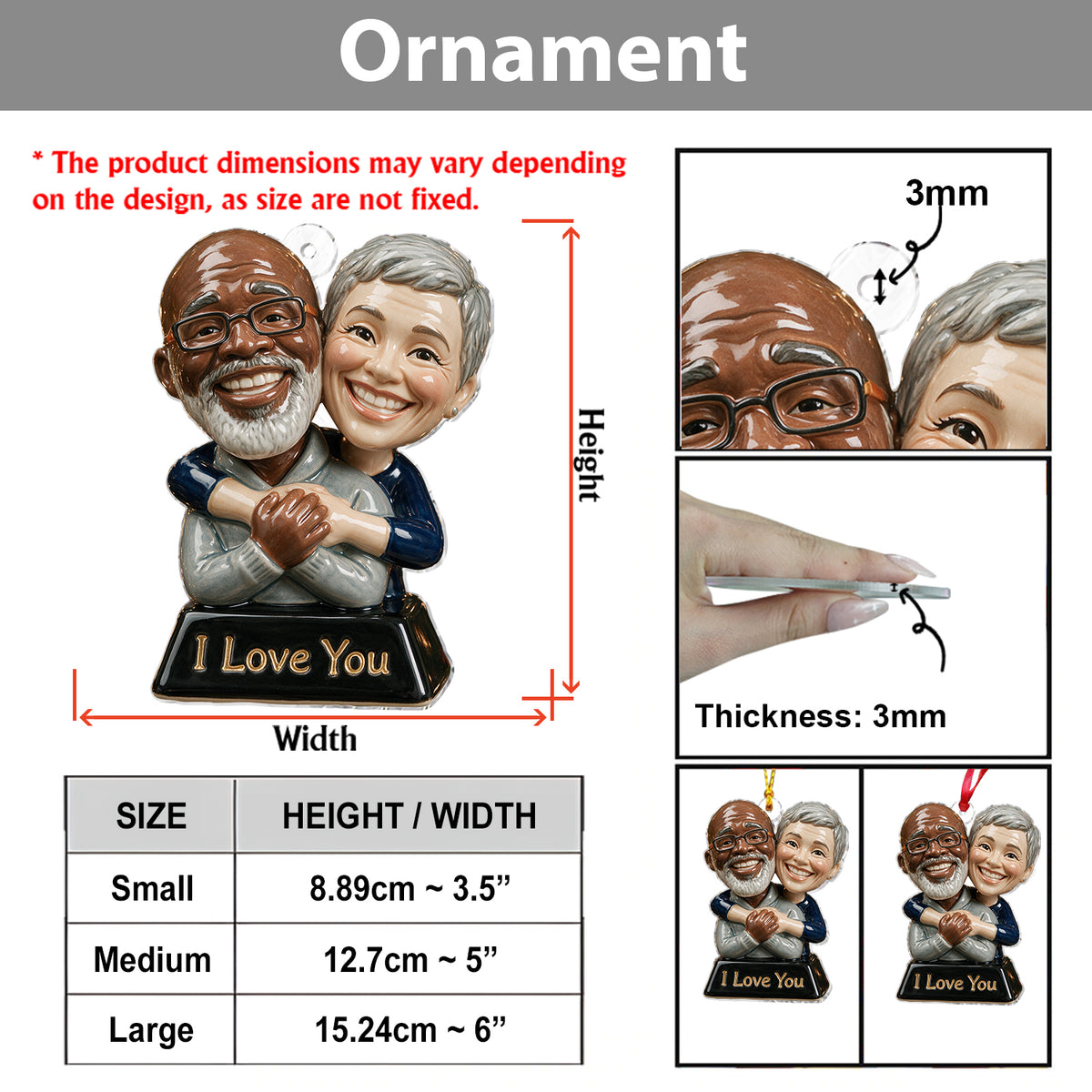 Funny Gift Cartoonish Exaggerated Mascot Caricature Style - Personalized Couple Custom Shape Ceramic Ornament