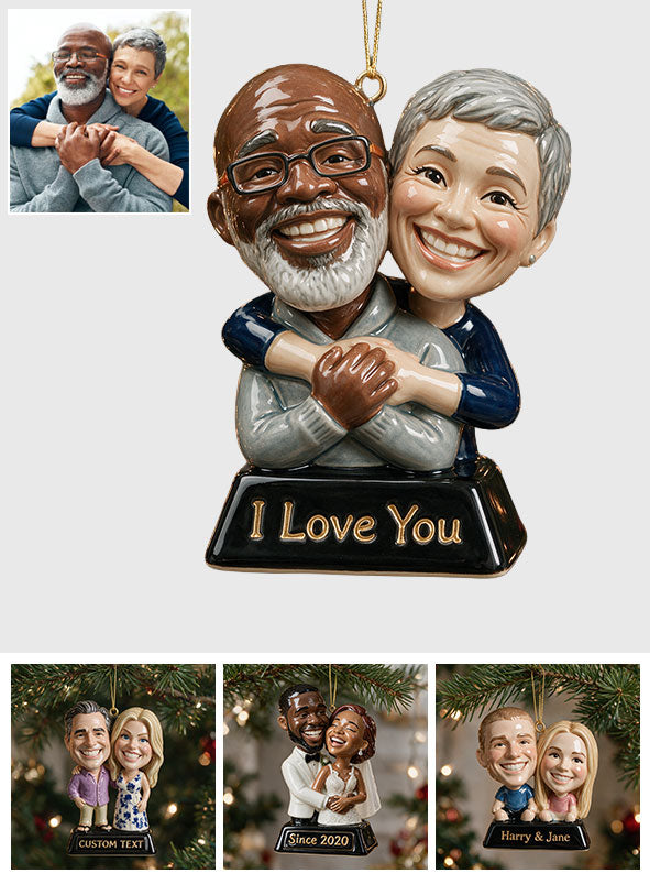 Funny Gift Cartoonish Exaggerated Mascot Caricature Style - Personalized Couple Custom Shape Ceramic Ornament