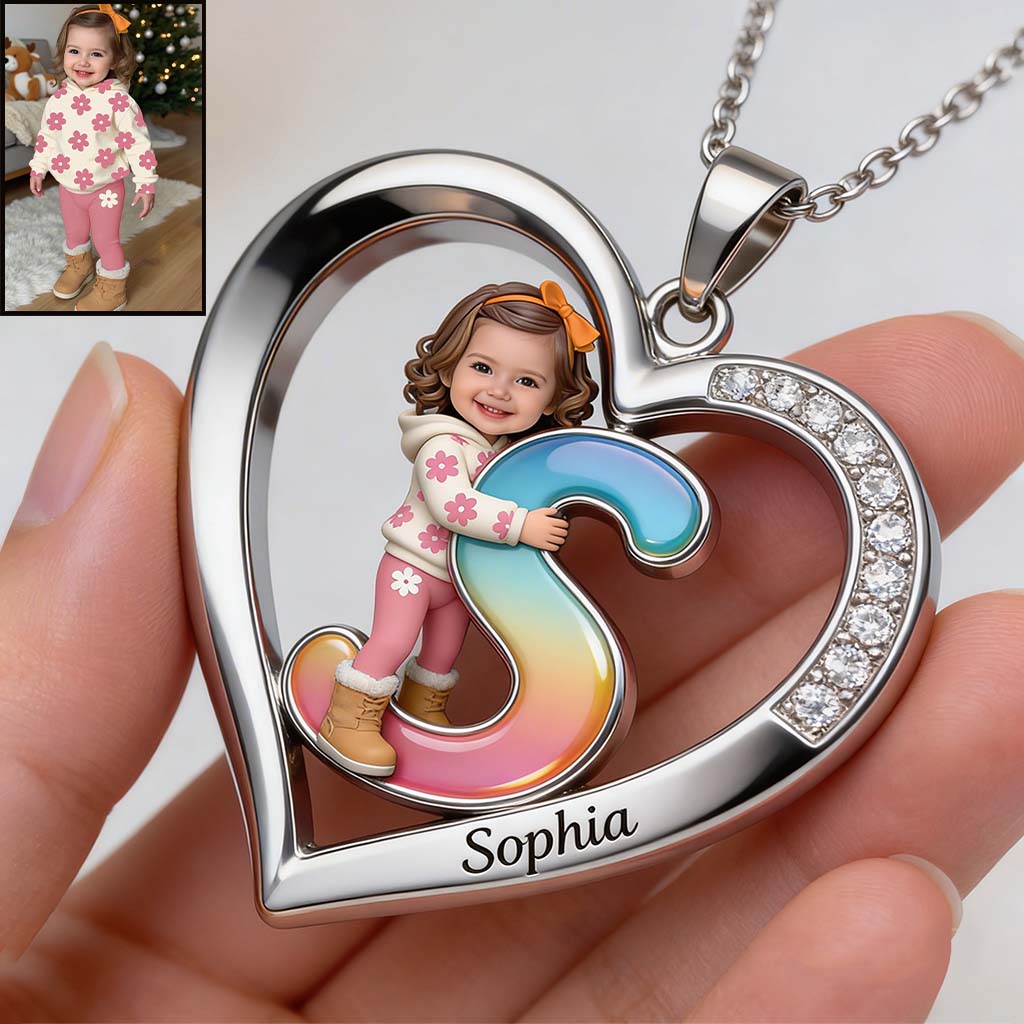 Personalisierte Halskette mit Anhänger in Kinderform aus Metall – Foto nach Wunsch.