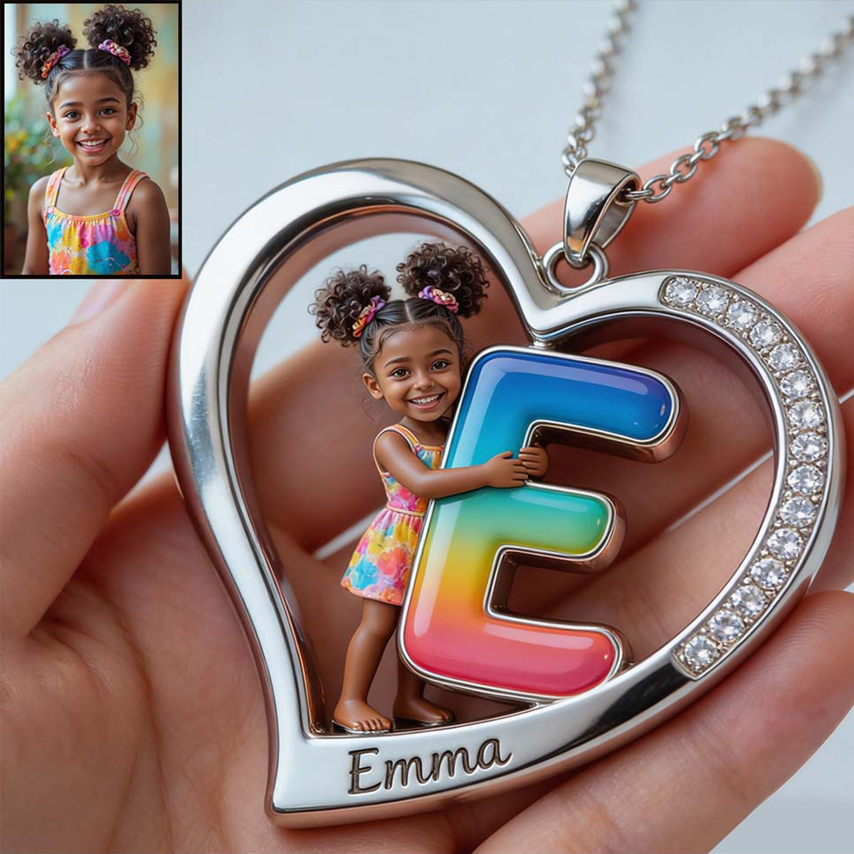 Personalisierte Halskette mit Anhänger in Kinderform aus Metall – Foto nach Wunsch.