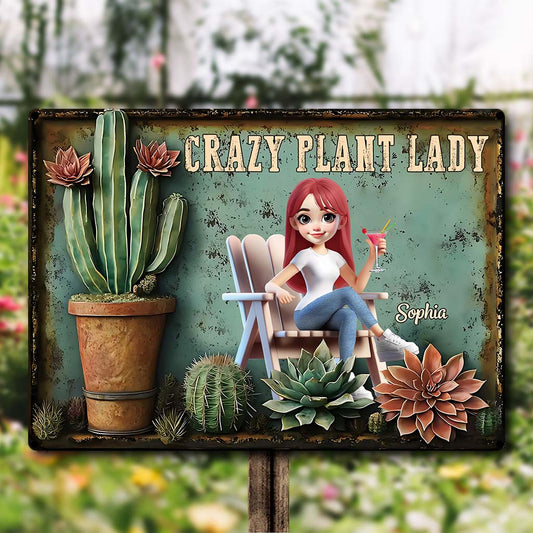 Crazy Plant Lady - Personalized Gardening Rectangle Metal Sign