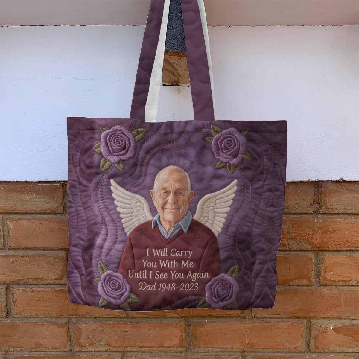 Custom Any Photo I Will Cary You With Me - Personalized Memorial Quilted Tote Bag