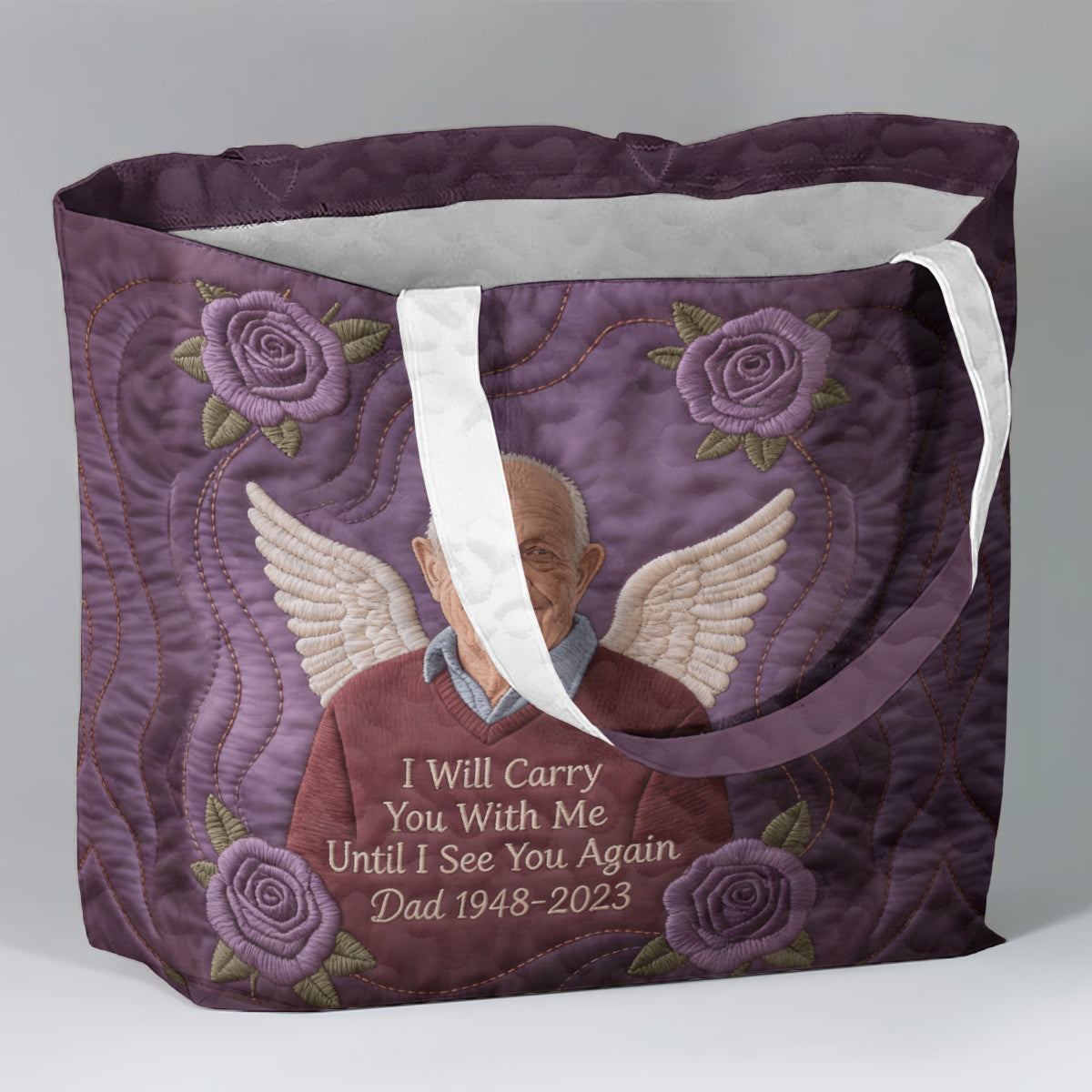 Custom Any Photo I Will Cary You With Me - Personalized Memorial Quilted Tote Bag