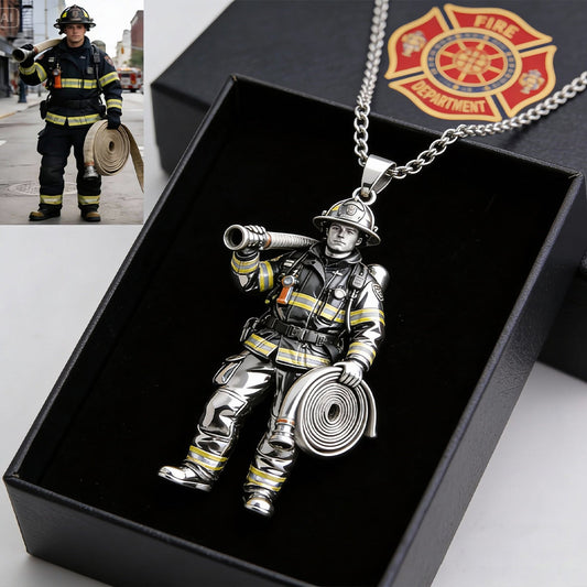 Pompier, policier… N’importe quel métier – N’importe quelle photo – Collier pendentif personnalisé en métal en forme de pompier