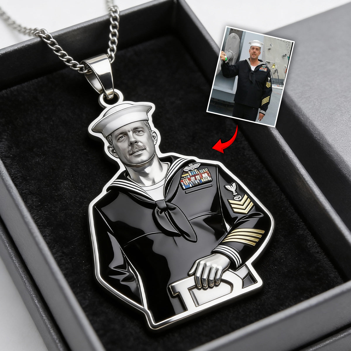 Feuerwehrmann, Polizist ... Jeder Beruf – Jedes Foto – Personalisierte Halskette mit Anhänger in Feuerwehrmannform
