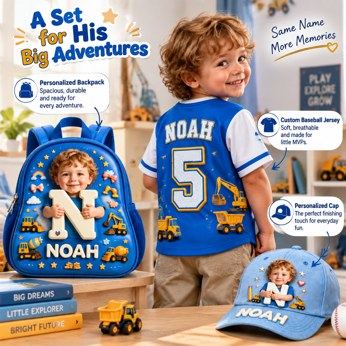 Le Set Cadeau Baseball Kid - Sac à Dos Personnalisé & Maillot de Baseball & Casquette