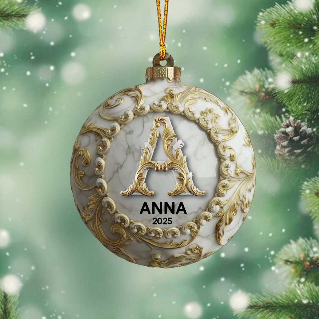Initiales personnalisées en marbre doré pour la famille, Joyeux Noël 2025 - Ornement familial personnalisé