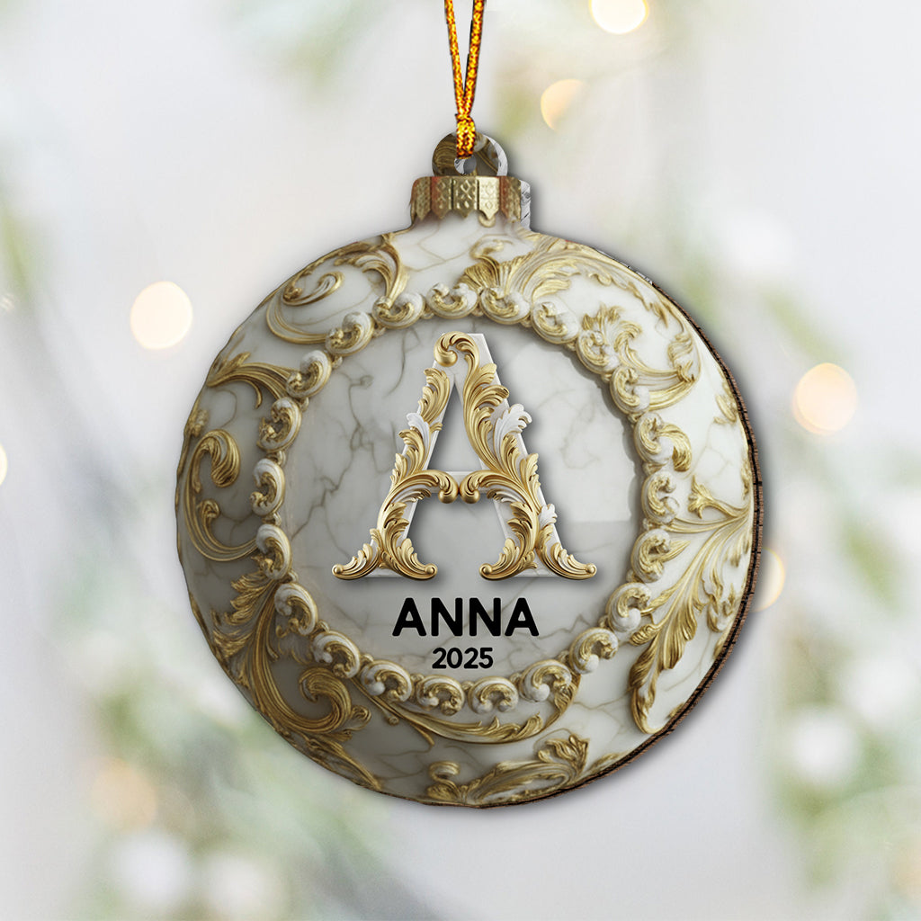 Initiales personnalisées en marbre doré pour la famille, Joyeux Noël 2025 - Ornement familial personnalisé