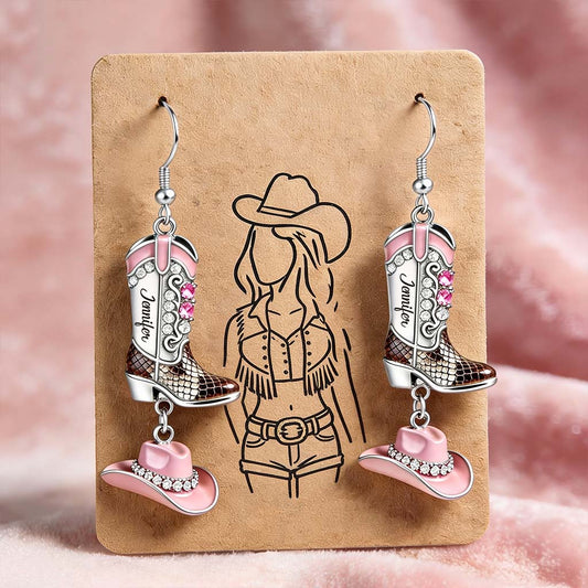 Cowgirl Spirit - Personalized Cowgirl Earrings With Card