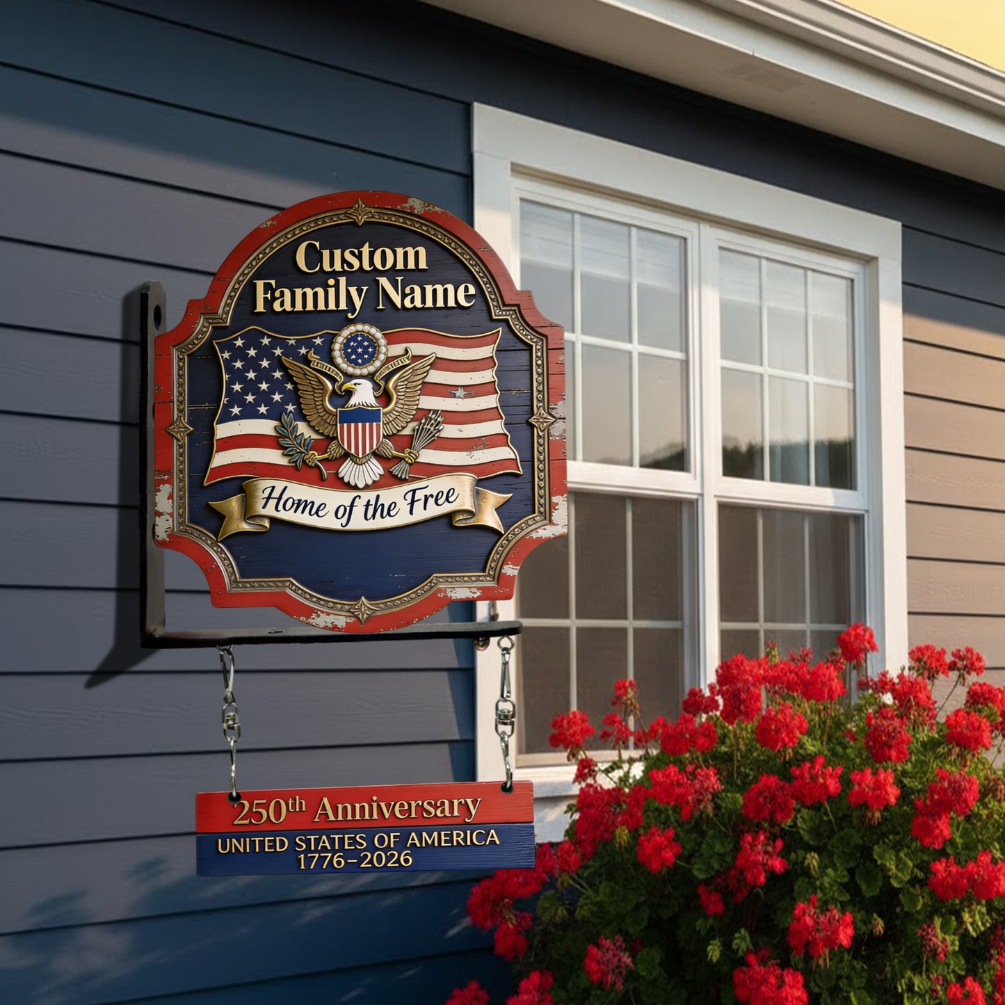 Maison de la Liberté - Panneau Mural en Bois Personnalisé Patriotique