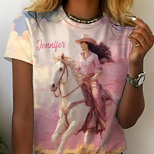 Pinkes Cowgirl-Shirt – Personalisiertes Cowgirl-Shirt mit Allover-Print