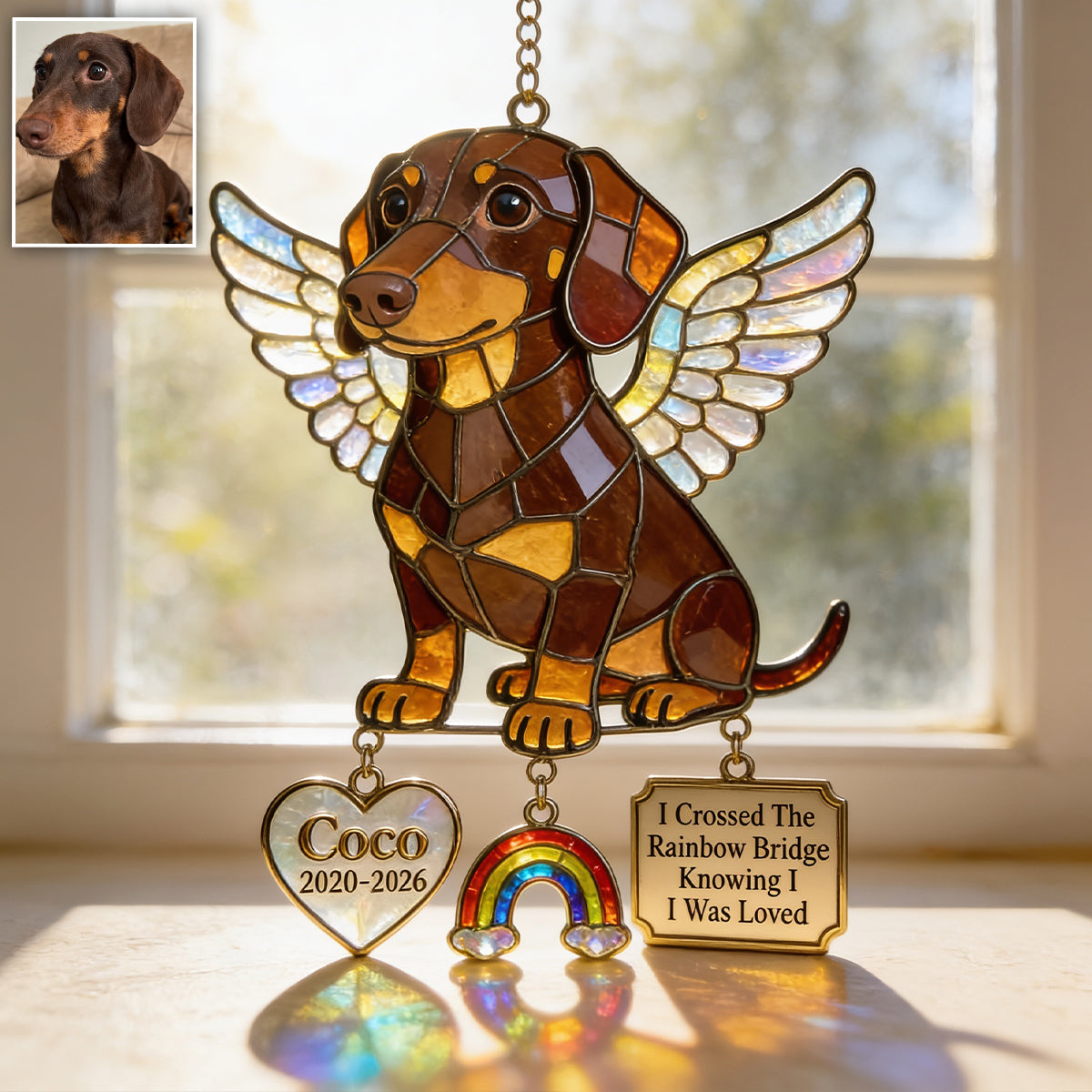 Für Immer In Meinem Herzen - Personalisierter Hund Fensterhängender Sonnenfänger Mit Charms