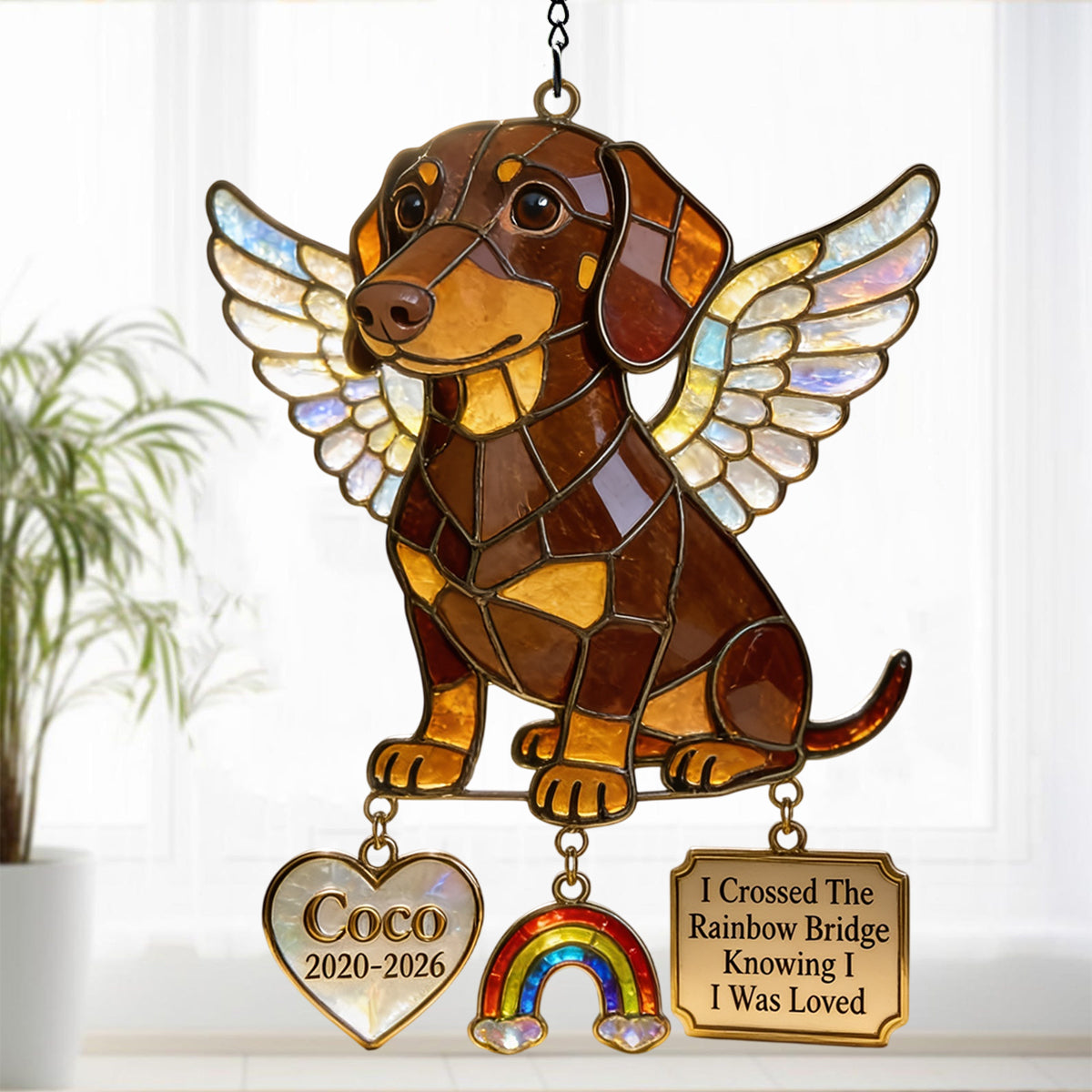 Für Immer In Meinem Herzen - Personalisierter Hund Fensterhängender Sonnenfänger Mit Charms