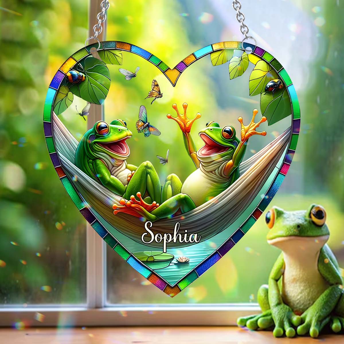 Grenouilles - Décoration attrape-soleil personnalisée à suspendre à la fenêtre - Motif grenouille 