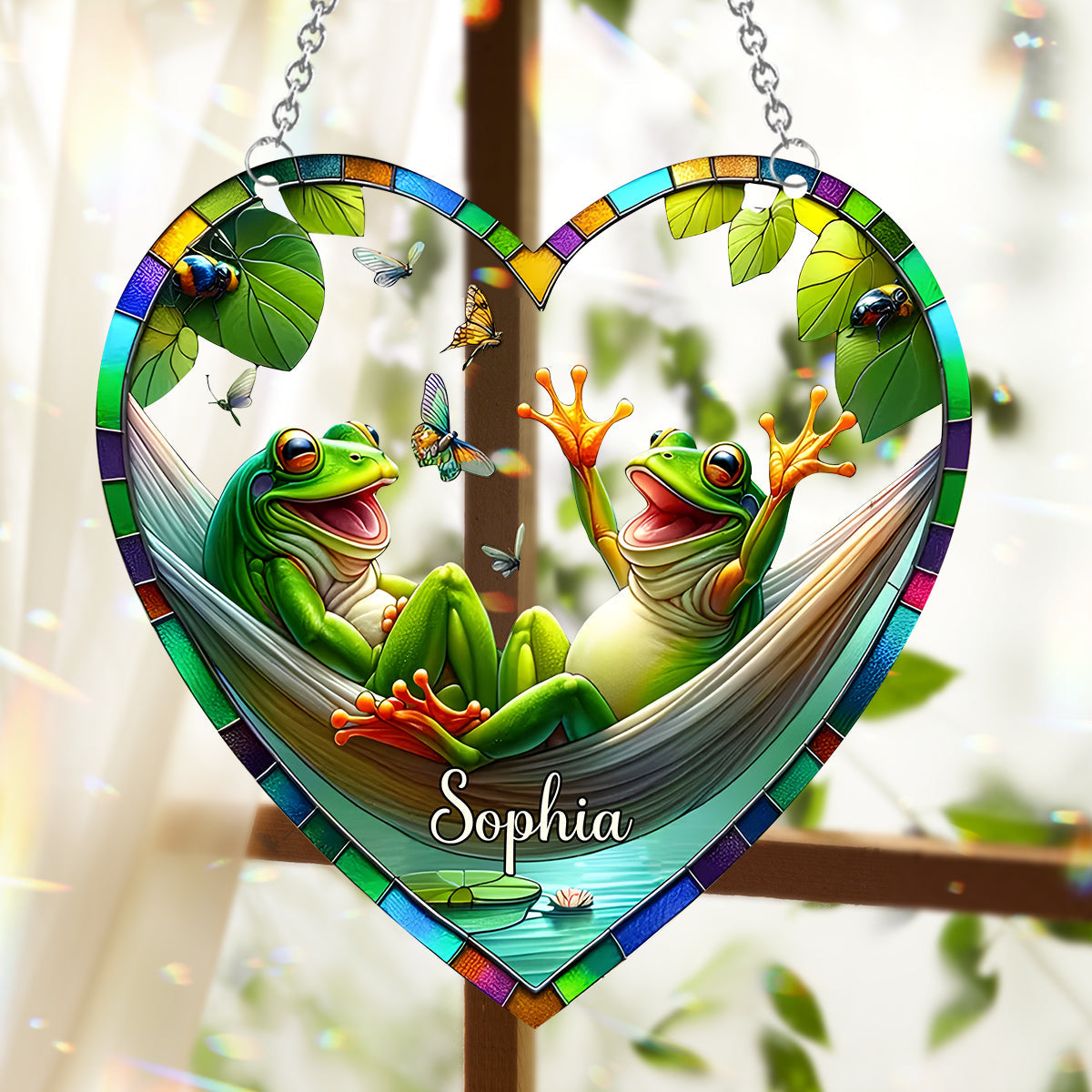 Grenouilles - Décoration attrape-soleil personnalisée à suspendre à la fenêtre - Motif grenouille 