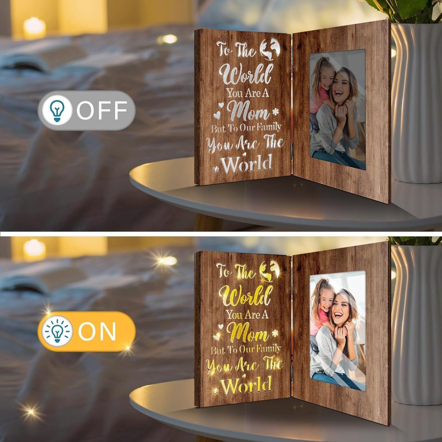Mom You Are The World - Personalized Mother Foldable Photo Frame With Light