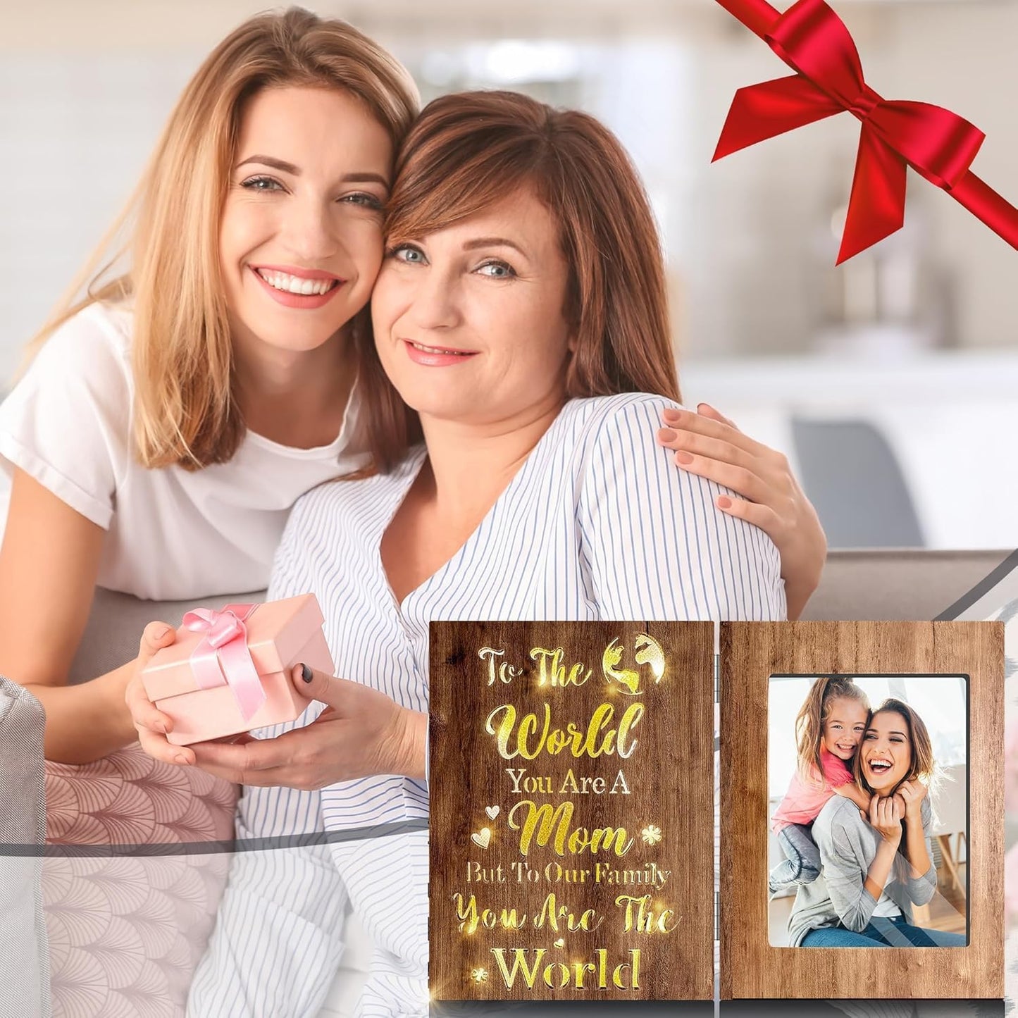 Mom You Are The World - Personalized Mother Foldable Photo Frame With Light