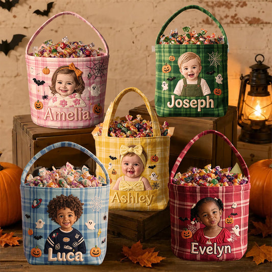 Halloween Süßes oder Saures - Personalisierte Kinder Canvas Eimer Tasche