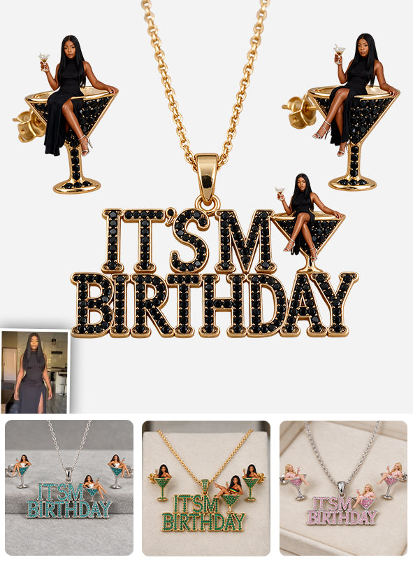 It's My Birthday - Personalized Birthday Pendant Necklace & Stud Earrings