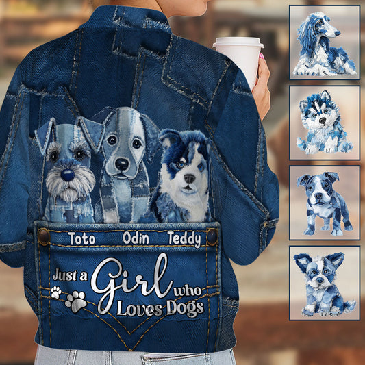Einfach ein Mädchen, das Hunde liebt – personalisierte Hunde-Bomberjacke