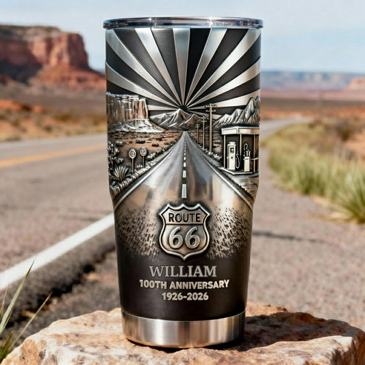 100. Jahrestag der Route 66 – Personalisierter Becher für Autoliebhaber