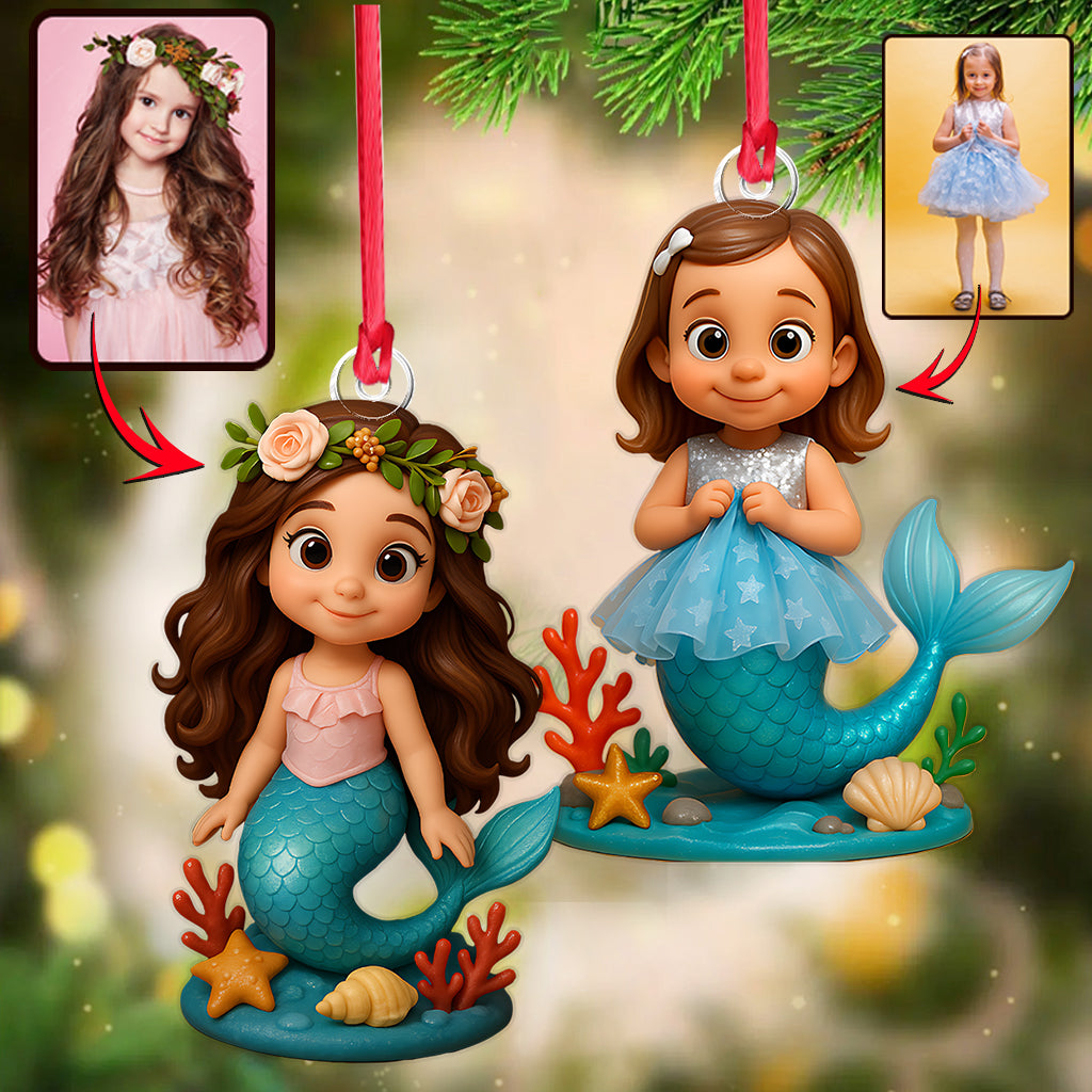 Ornement personnalisé à partir de n'importe quelle photo, cadeau idéal pour les petites filles passionnées de sirènes - Ornement personnalisé pour enfant.
