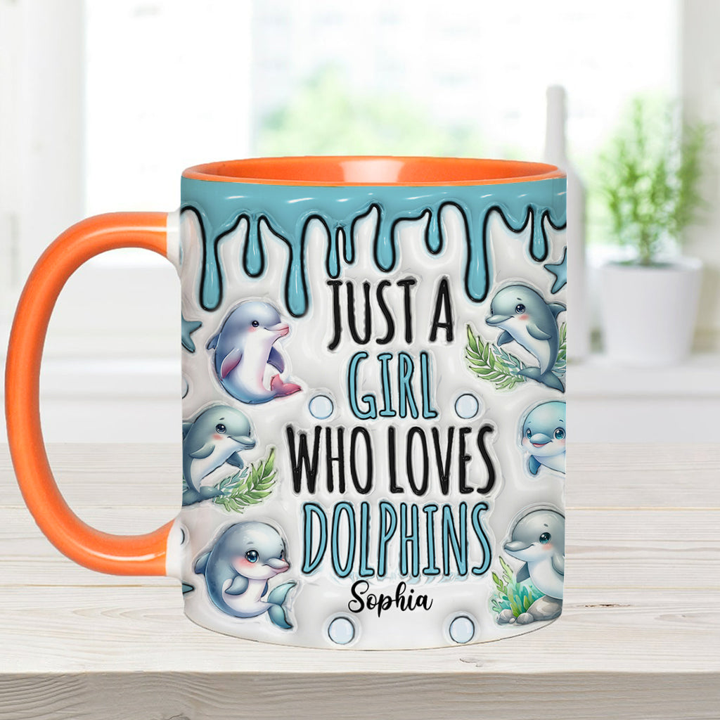 Einfach ein Mädchen, das Delfine liebt – personalisierte Tasse mit Delfinmotiv