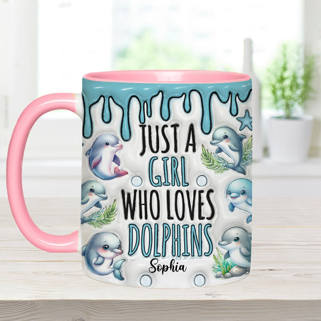 Einfach ein Mädchen, das Delfine liebt – personalisierte Tasse mit Delfinmotiv