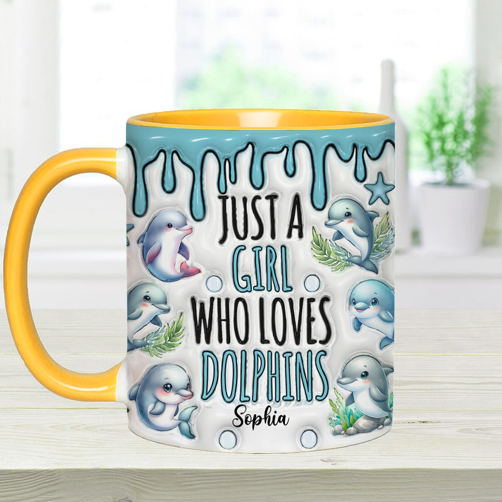 Einfach ein Mädchen, das Delfine liebt – personalisierte Tasse mit Delfinmotiv