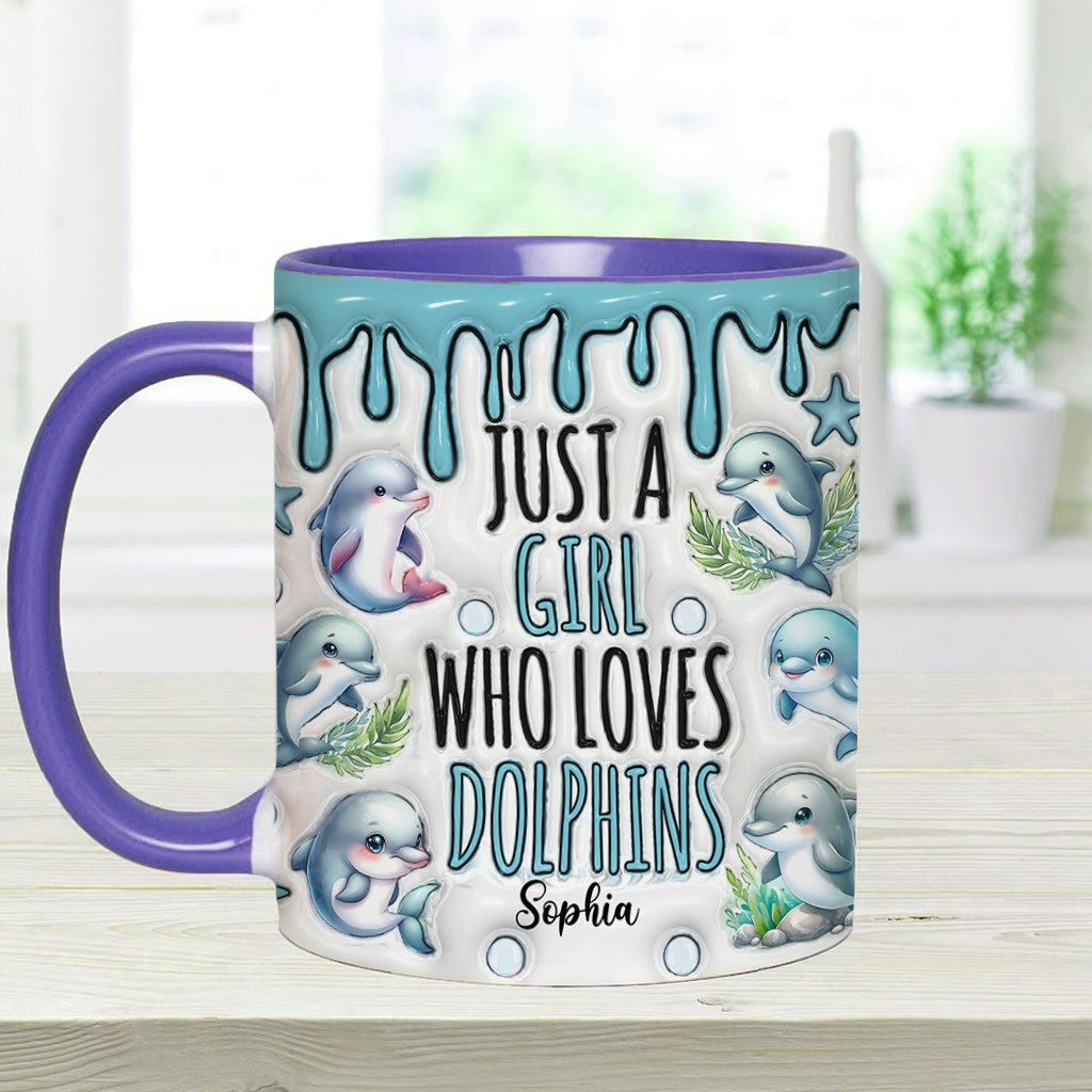 Einfach ein Mädchen, das Delfine liebt – personalisierte Tasse mit Delfinmotiv