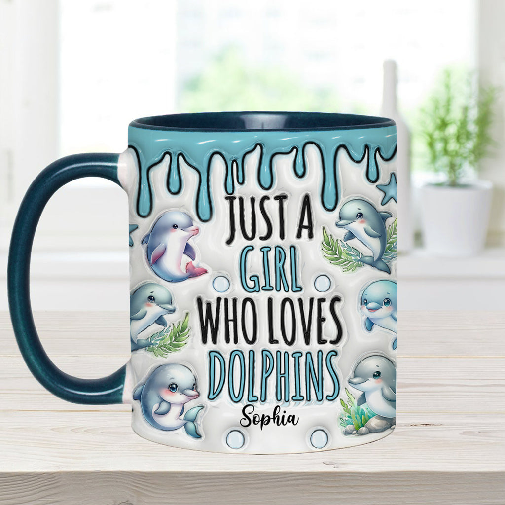 Einfach ein Mädchen, das Delfine liebt – personalisierte Tasse mit Delfinmotiv