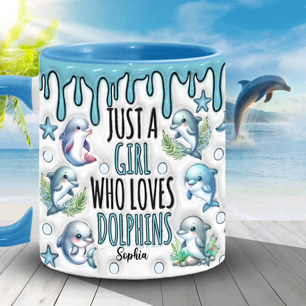 Einfach ein Mädchen, das Delfine liebt – personalisierte Tasse mit Delfinmotiv
