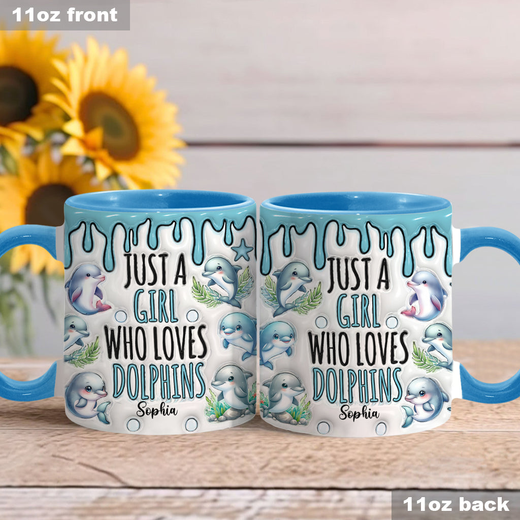 Einfach ein Mädchen, das Delfine liebt – personalisierte Tasse mit Delfinmotiv
