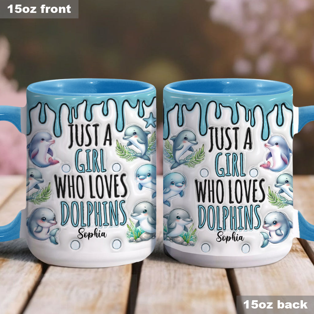 Einfach ein Mädchen, das Delfine liebt – personalisierte Tasse mit Delfinmotiv