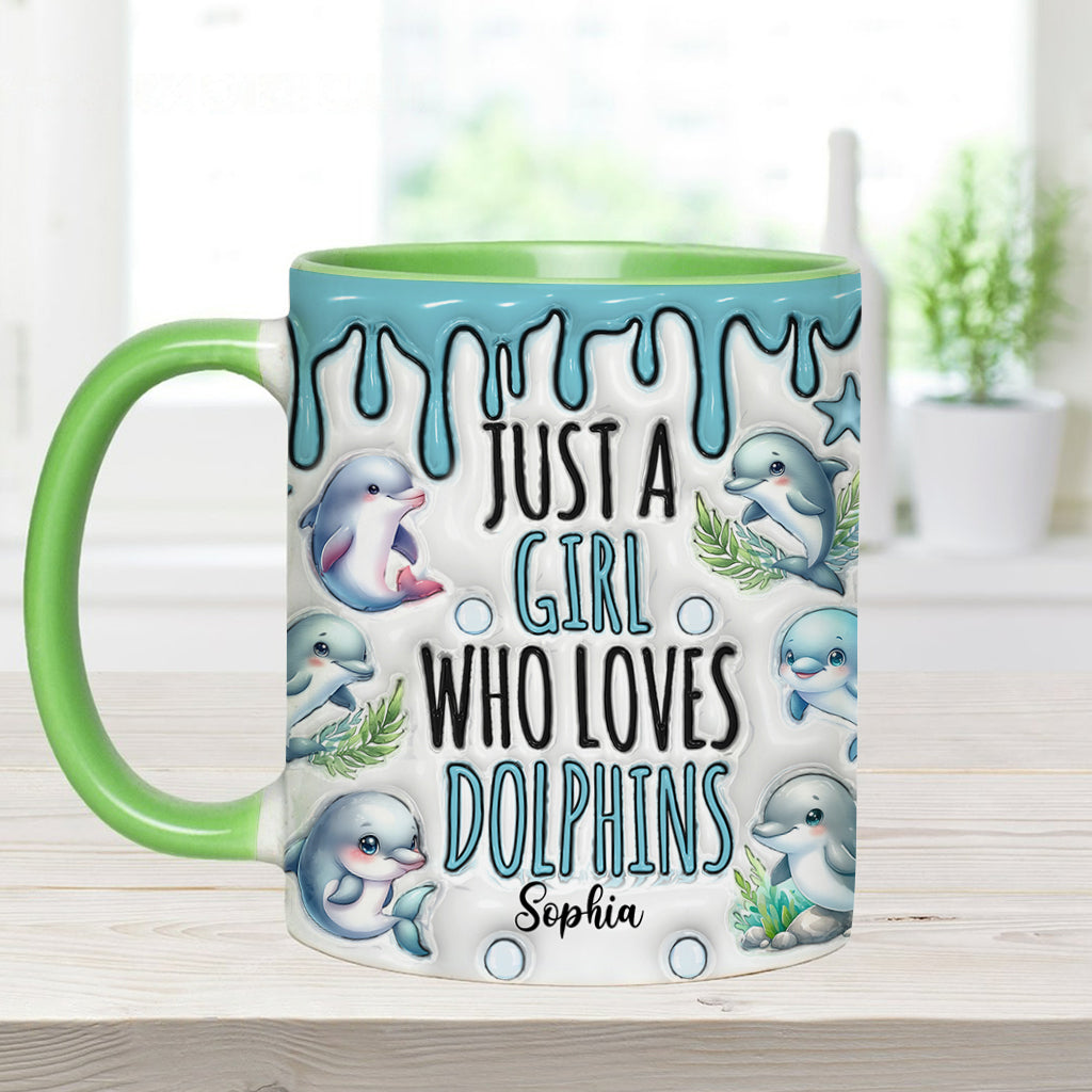 Einfach ein Mädchen, das Delfine liebt – personalisierte Tasse mit Delfinmotiv