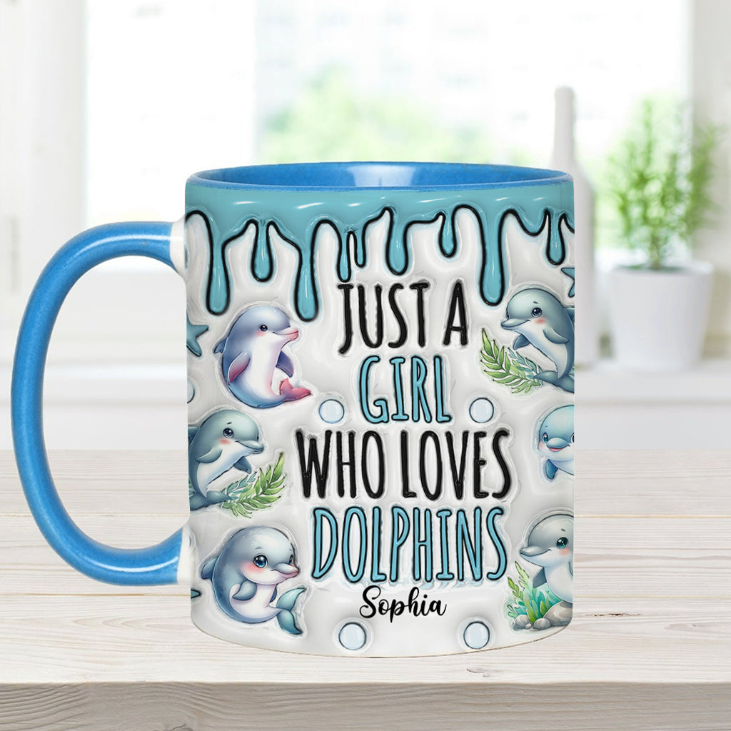 Einfach ein Mädchen, das Delfine liebt – personalisierte Tasse mit Delfinmotiv